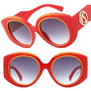 Bold Red & Orange Oversized Sunglasses Womens Trendy Metal Accent Stylish